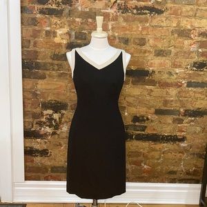 LOFT Little Black Dress with Tan VNeck Piping Sz 8